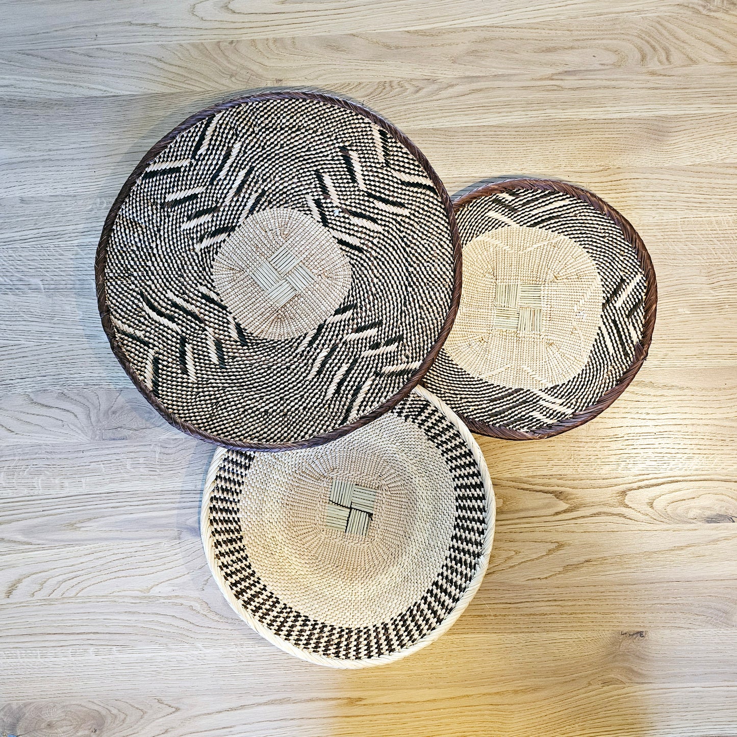 Set of 3 Handmade African Wall Baskets | Zimbabwe Baskets | Boho Wall Decor | 3C