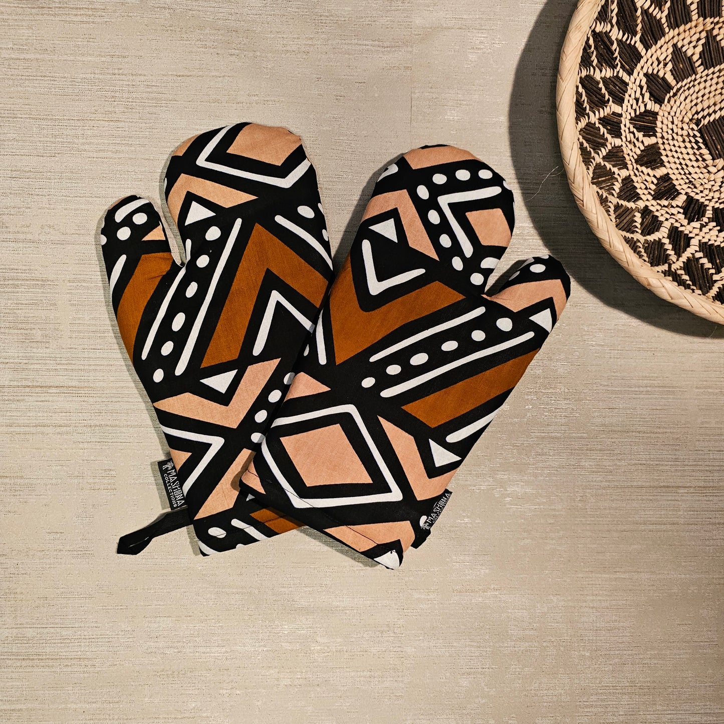 Set of 2 Oven Gloves | Handmade "Mudcloth" Bogolan Print Inspired African Print
