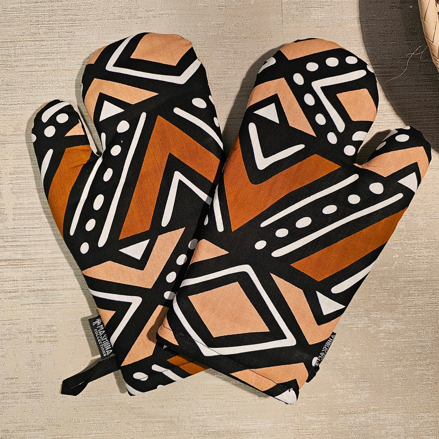 Set of 2 Oven Gloves | Handmade "Mudcloth" Bogolan Print Inspired African Print