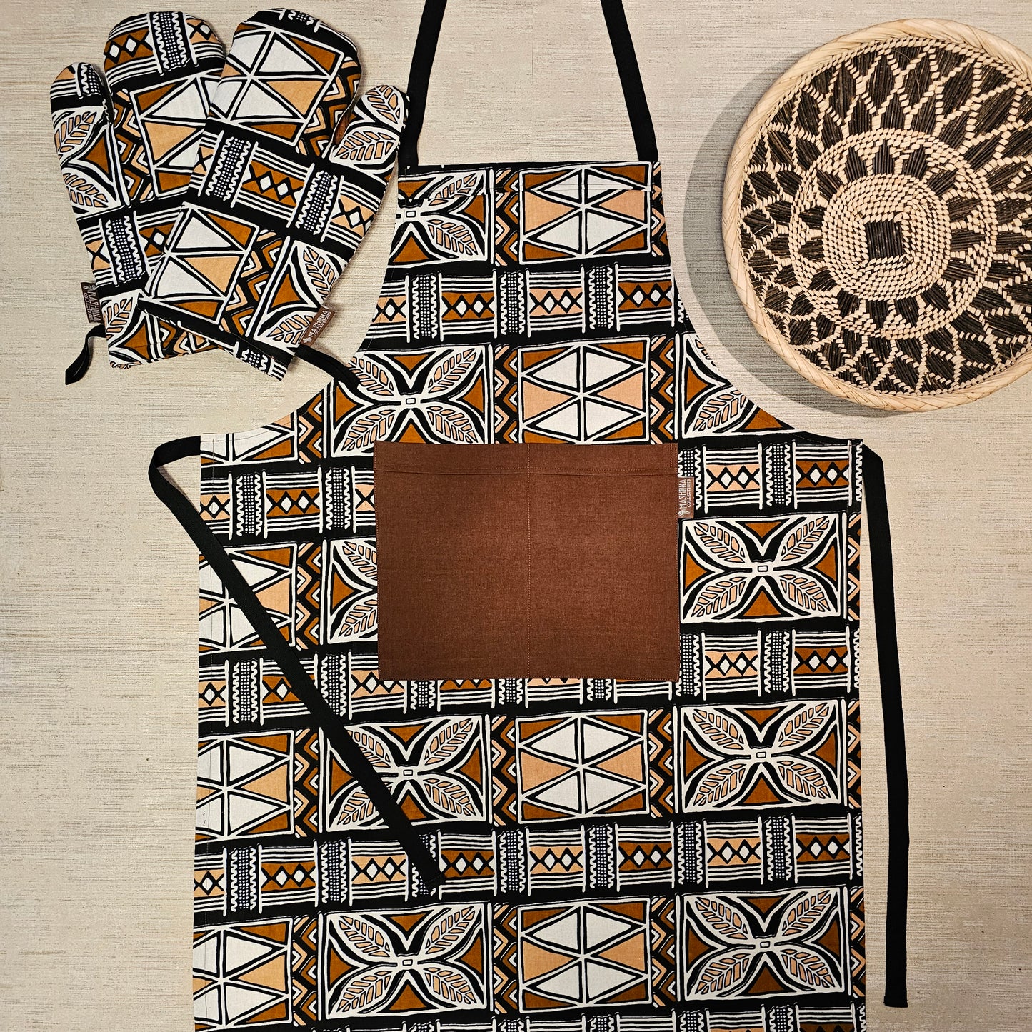 Handmade Apron and Matching Oven Gloves Set | 100% Cotton African Print Fabric