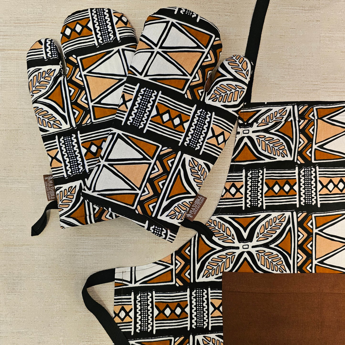 Handmade Apron and Matching Oven Gloves Set | 100% Cotton African Print Fabric