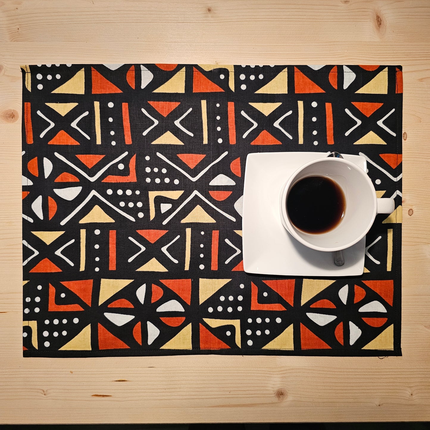Handmade Table Runner and Set of 4 Placemats | African Print "Mudcloth" Bogolan Inspired Print Made from 100% African Print Fabric