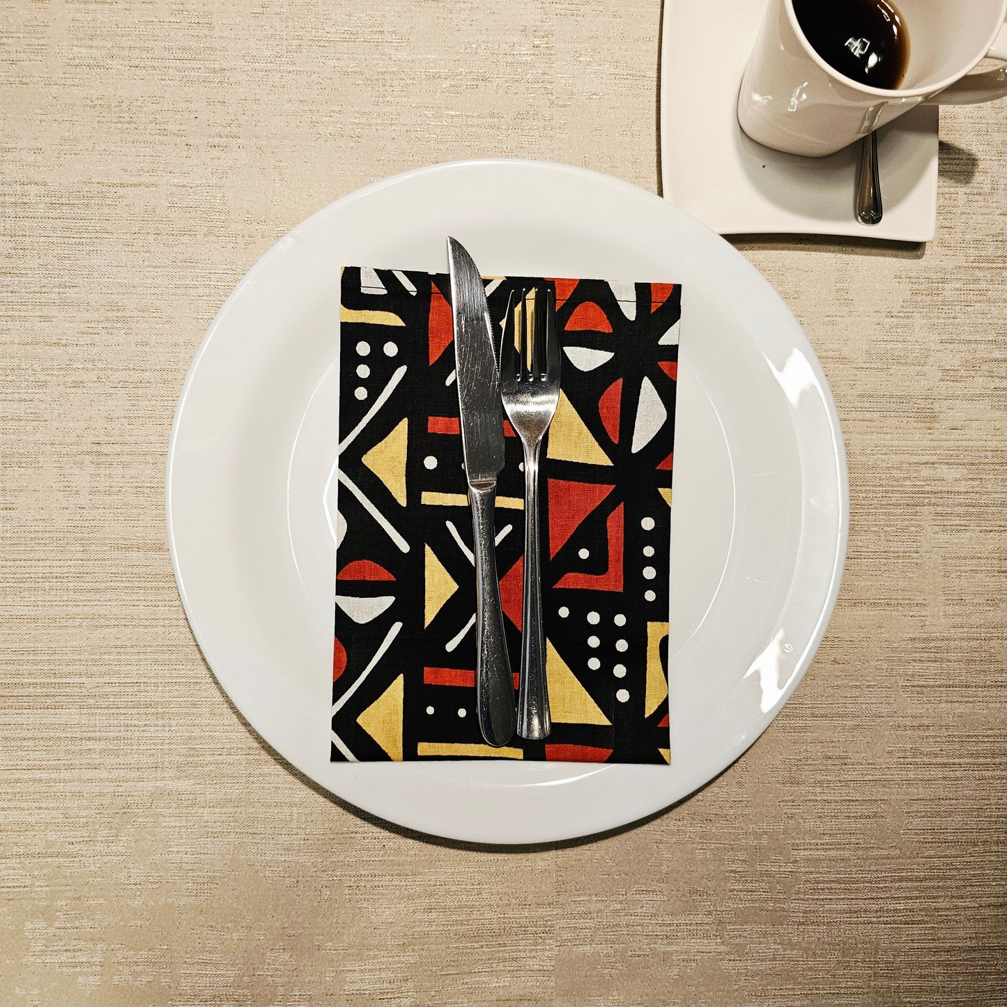 Handmade Table Runner and Set of 8 Napkins | African Print "Mudcloth" Bogolan Inspired Print Made from 100% African Print Fabric