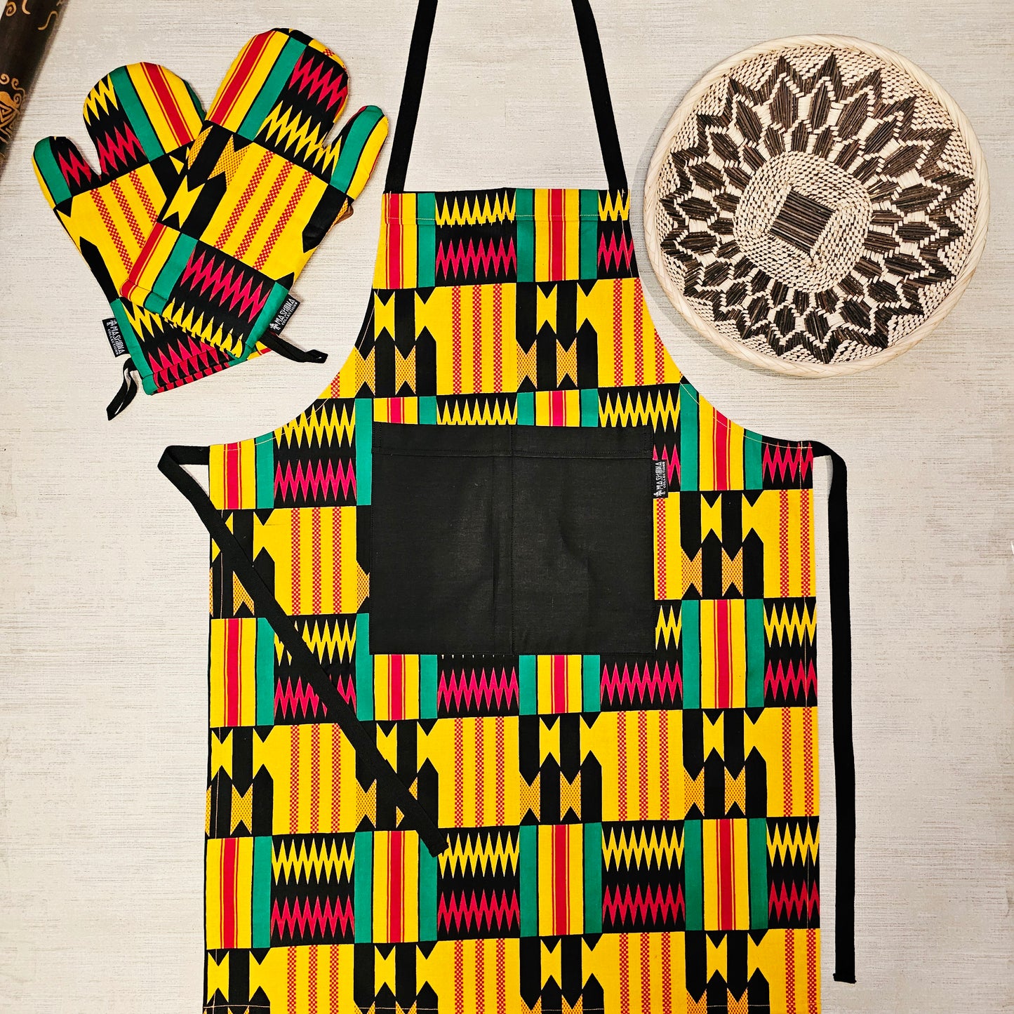 Handmade Apron and Matching Oven Gloves Set | 100% Cotton African Print Fabric