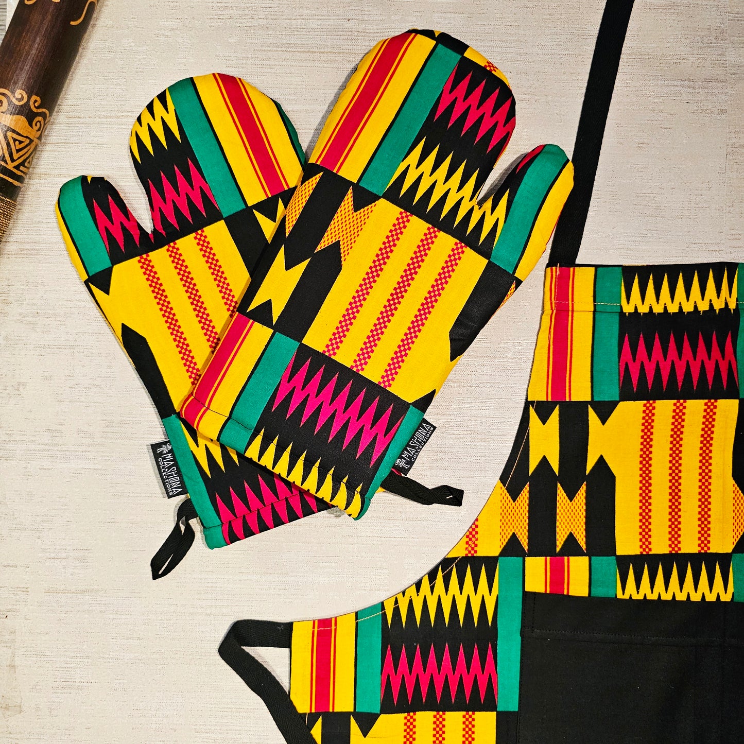 Handmade Apron and Matching Oven Gloves Set | 100% Cotton African Print Fabric