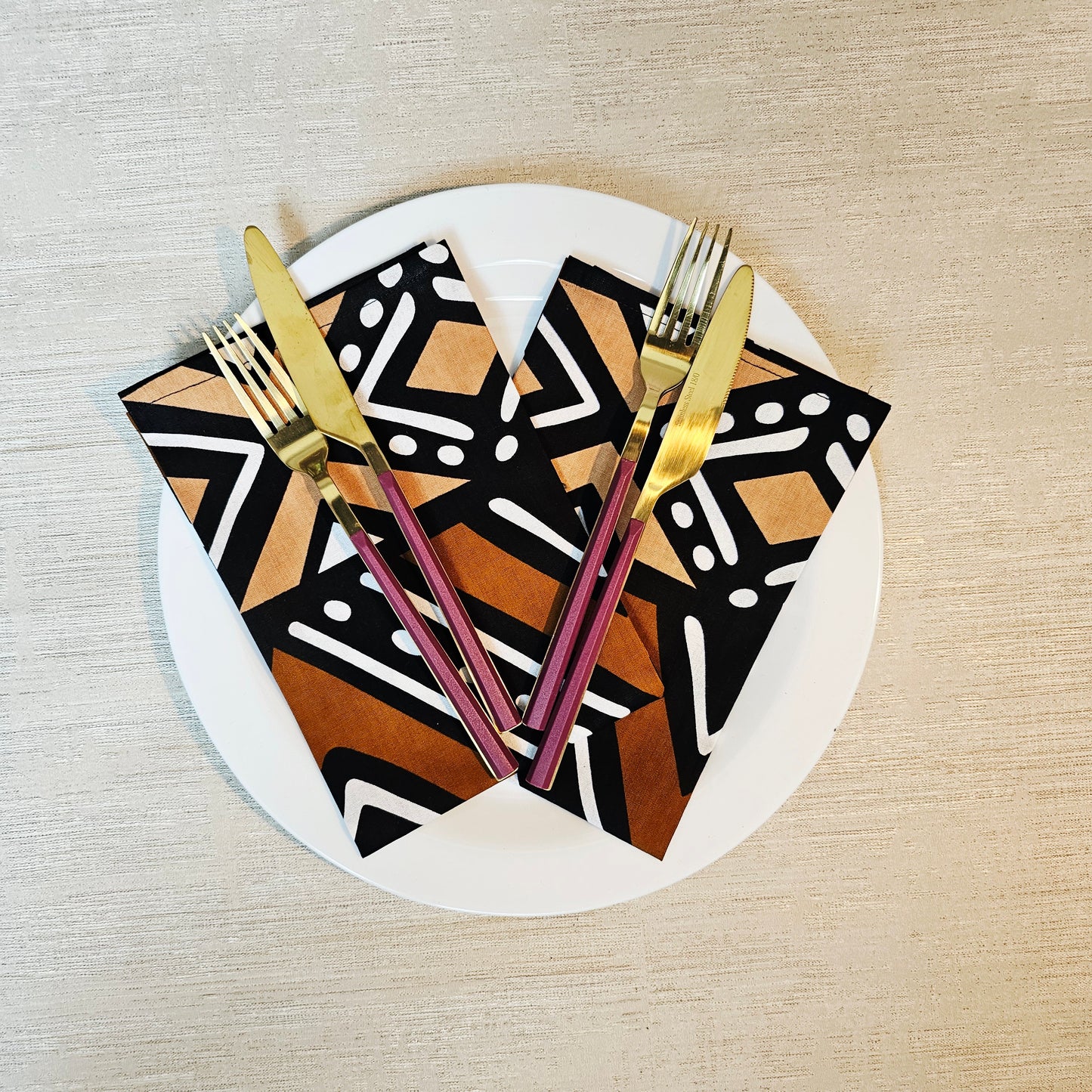 Handmade Table Runner and Set of 8 Napkins | African Print "Mudcloth" Bogolan Inspired Print Made from 100% African Print Fabric