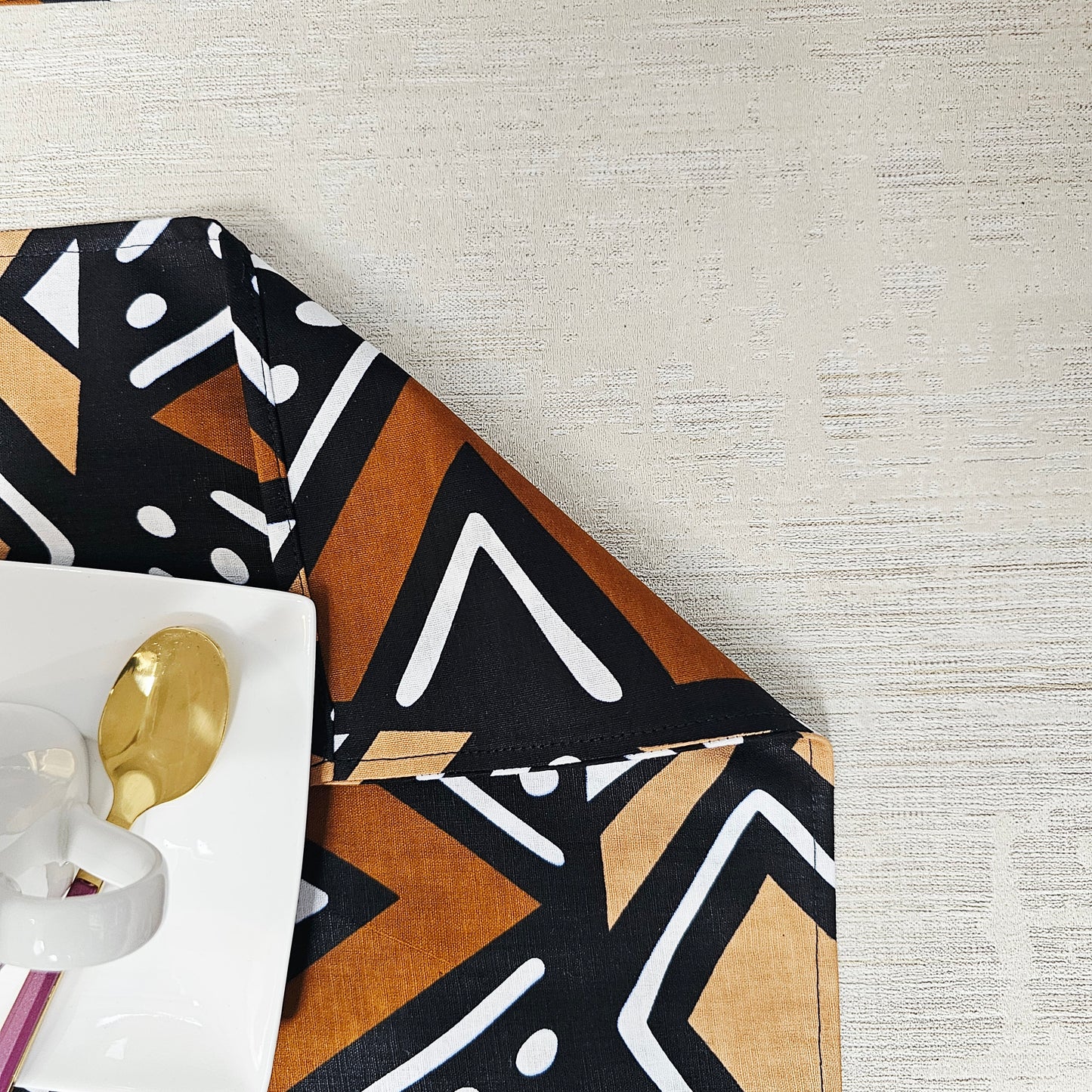 Handmade Table Runner and Set of 4 Placemats | African Print "Mudcloth" Bogolan Inspired Print Made from 100% African Print Fabric (Copy)