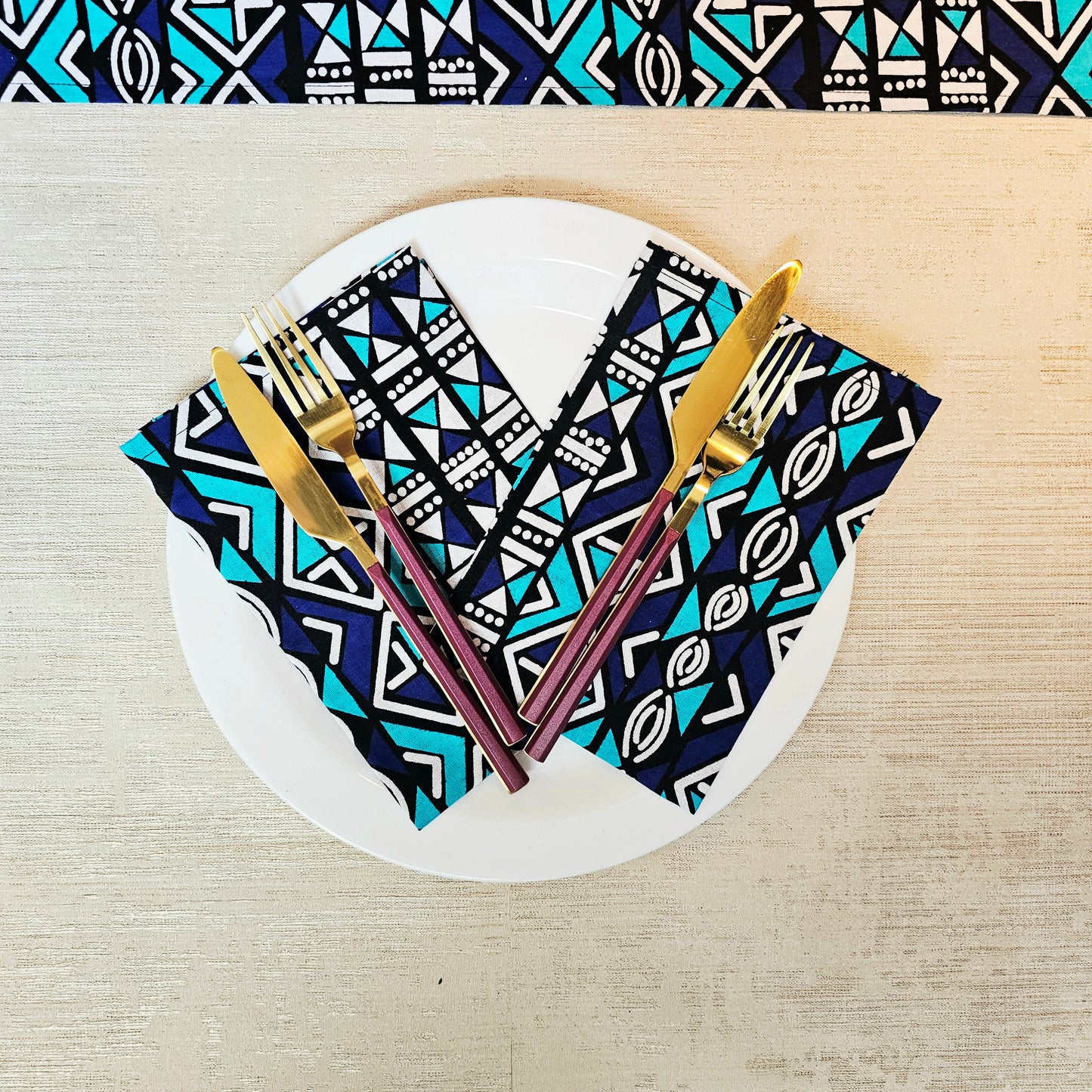 Handmade Table Runner and Set of 8 Napkins | African Print "Mudcloth" Bogolan Inspired Print Made from 100% African Print Fabric (Copy)