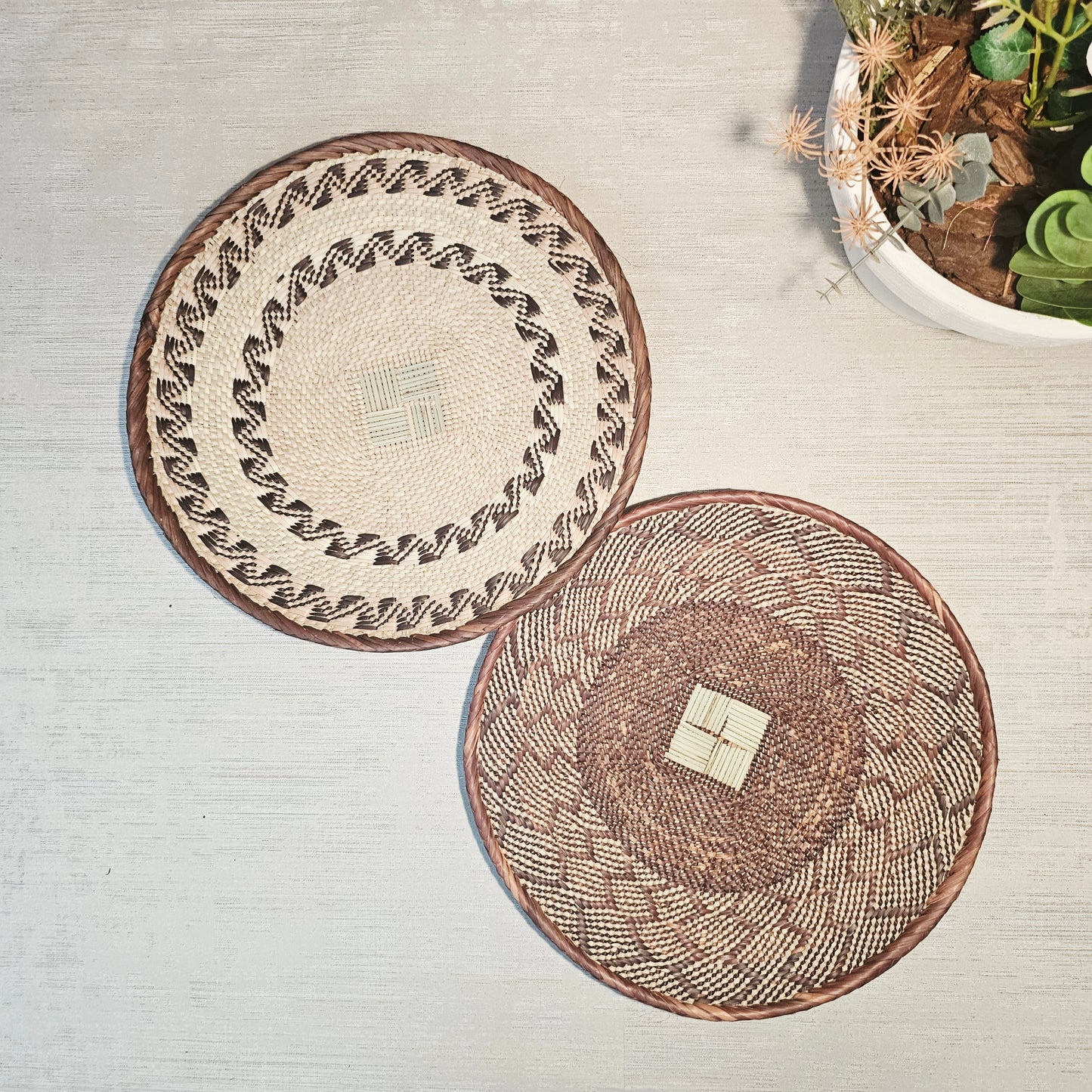 Set of 2 Handmade African Wall Baskets | Zimbabwe Baskets | Boho Wall Decor | 2C