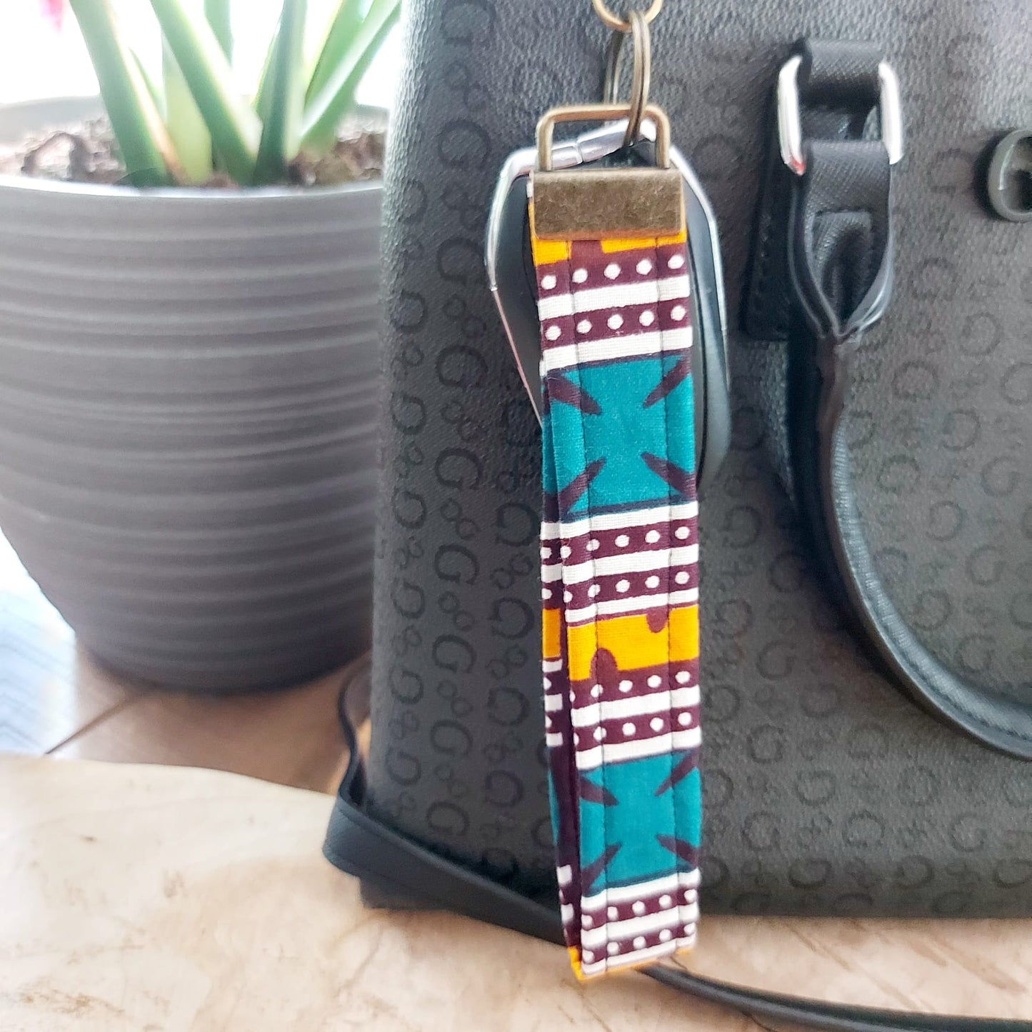 African Print and Leather Key Fob | Wristlet | Key Holder