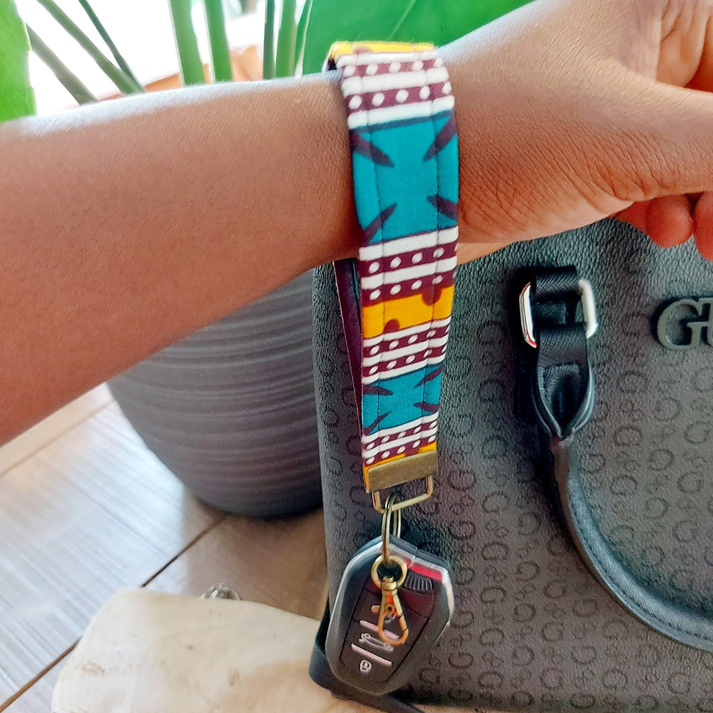African Print and Leather Key Fob | Wristlet | Key Holder
