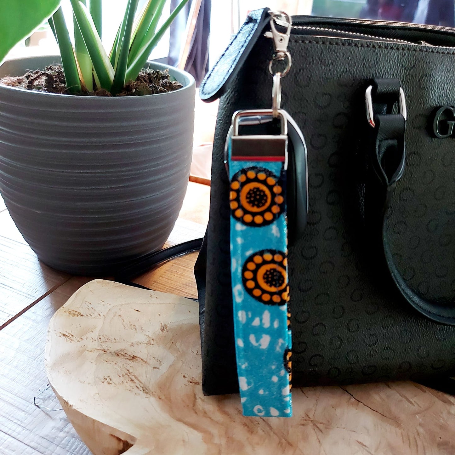 African Print and Leather Key Fob | Wristlet | Key Holder