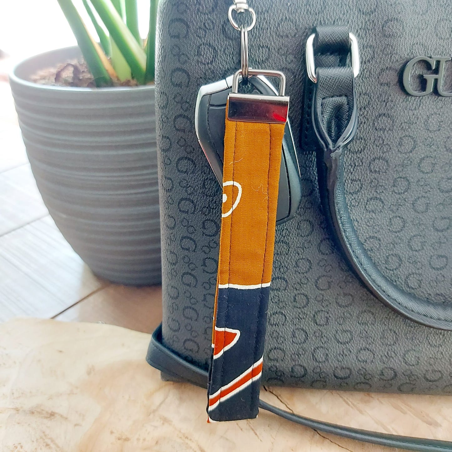 African Print and Leather Key Fob | Wristlet | Key Holder