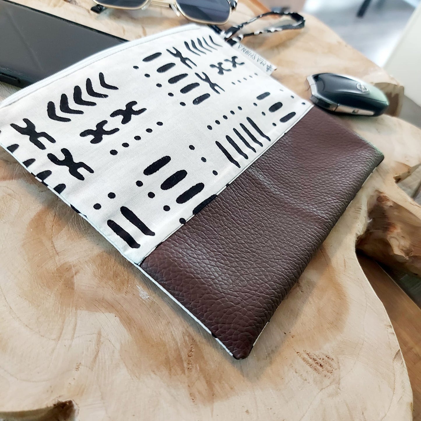 African Print Zipper Pouch | Make-up Bag | Pencil Case | Vegan Leather Detail