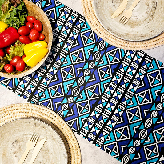 Handmade Table Runner and Set of 8 Napkins | African Print "Mudcloth" Bogolan Inspired Print Made from 100% African Print Fabric (Copy)