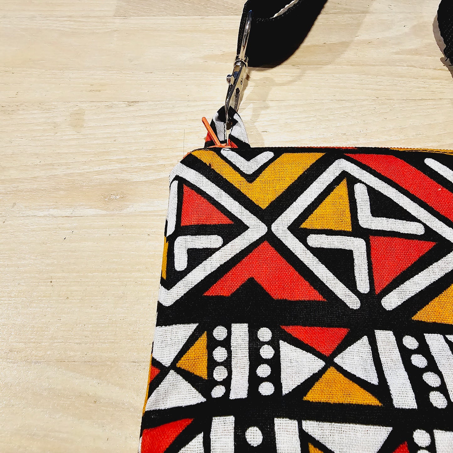 Handmade Phone Bag and Keyfob Set  | African Ankara Print Fabric | Vegan Leather Detail | Adjustable Shoulder Strap