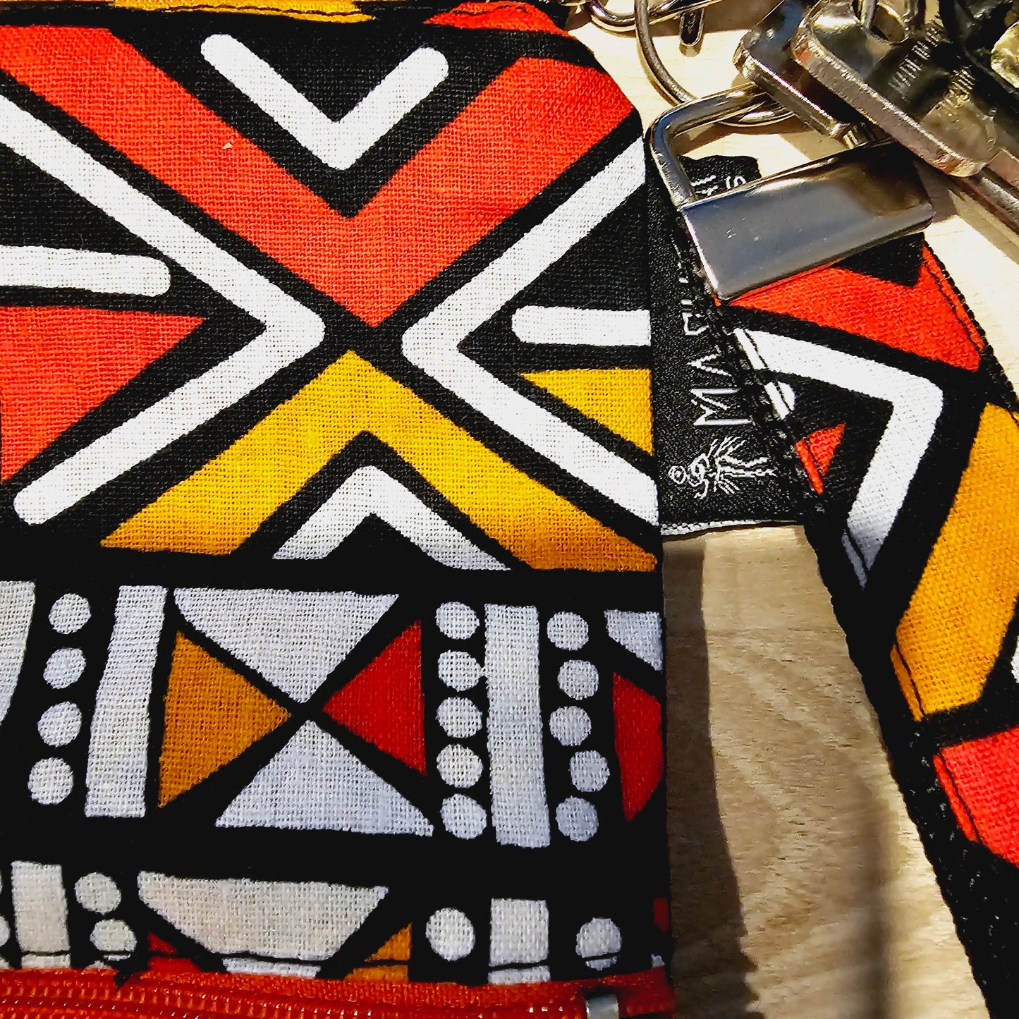 Handmade Phone Bag and Keyfob Set  | African Ankara Print Fabric | Vegan Leather Detail | Adjustable Shoulder Strap
