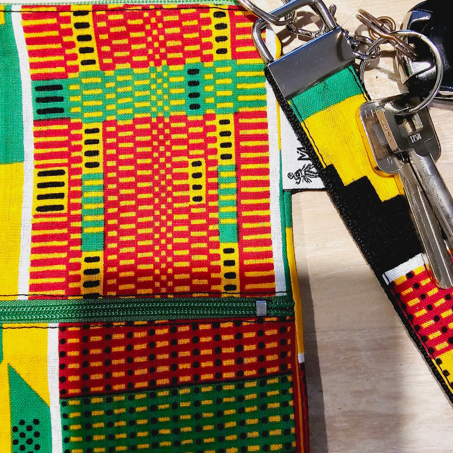 Handmade Phone Bag and Keyfob Set  | African Ankara Print Fabric | Vegan Leather Detail | Adjustable Shoulder Strap