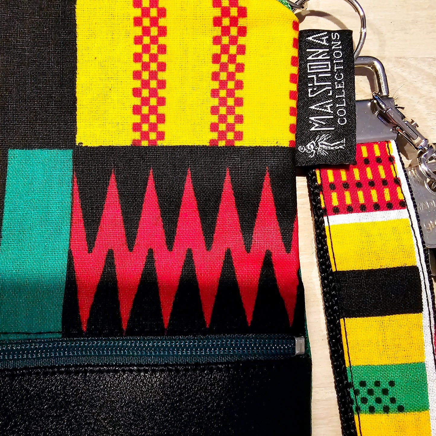 Handmade Phone Bag and Keyfob Set  | African Ankara Print Fabric | Vegan Leather Detail | Adjustable Shoulder Strap