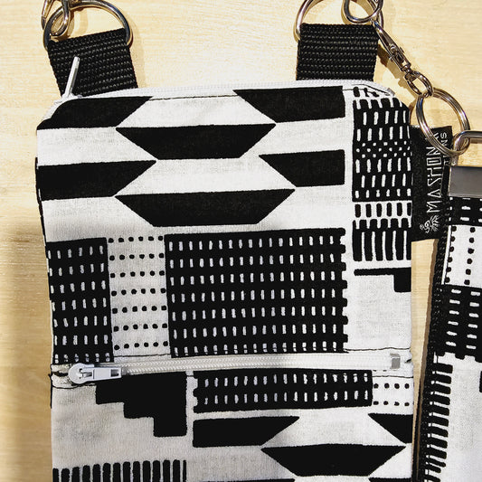 Handmade Phone Bag and Keyfob Set | African Ankara Print Fabric | Vegan Leather Detail | Adjustable Shoulder Strap