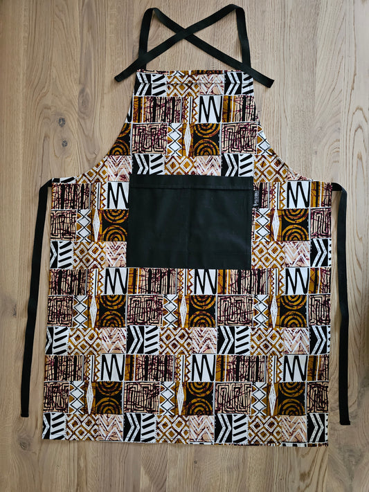 Handmade Kente Bogolan Print | African Print Apron with Pocket