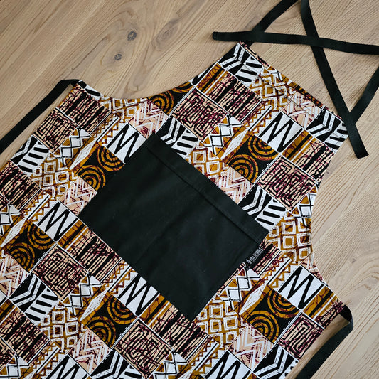 Handmade Kente Bogolan Print | African Print Apron with Pocket