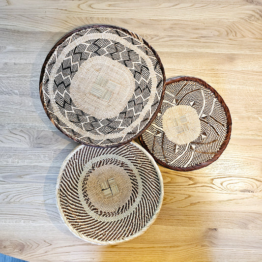 Set of 3 Handmade African Wall Baskets | Zimbabwe Baskets | Boho Wall Decor | 3C