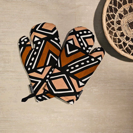 Set of 2 Oven Gloves | Handmade "Mudcloth" Bogolan Print Inspired African Print