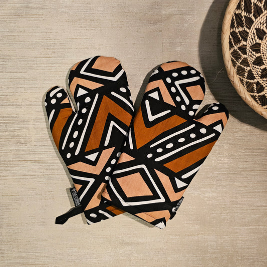 Set of 2 Oven Gloves | Handmade "Mudcloth" Bogolan Print Inspired African Print
