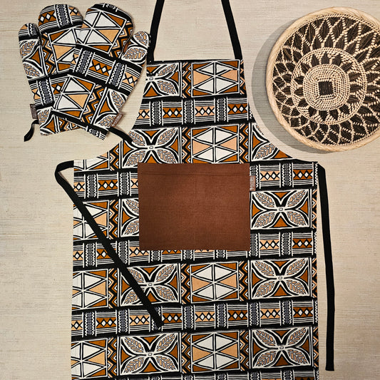 Handmade Apron and Matching Oven Gloves Set | 100% Cotton African Print Fabric