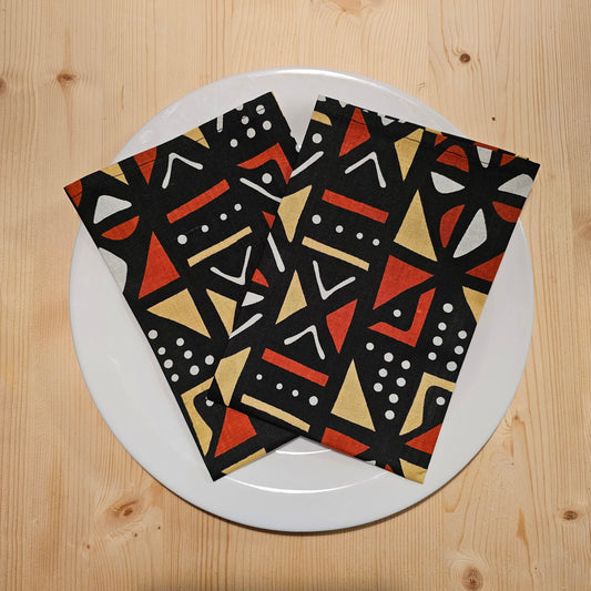 Handmade Table Runner and Set of 8 Napkins | African Print "Mudcloth" Bogolan Inspired Print Made from 100% African Print Fabric