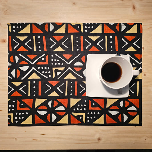 Handmade Table Runner and Set of 4 Placemats | African Print "Mudcloth" Bogolan Inspired Print Made from 100% African Print Fabric