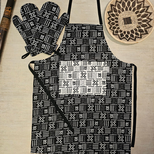 Handmade Apron and Matching Oven Gloves Set | 100% Cotton African Print Fabric