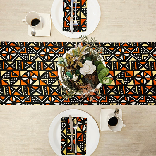 Handmade Table Runner and Set of 8 Napkins | African Print "Mudcloth" Bogolan Inspired Print Made from 100% African Print Fabric