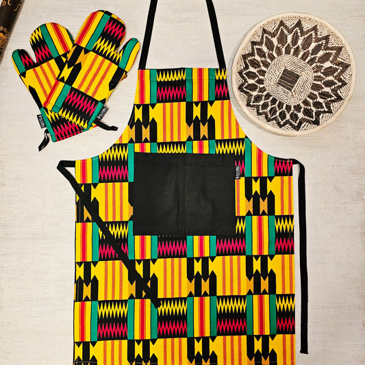 Handmade Apron and Matching Oven Gloves Set | 100% Cotton African Print Fabric