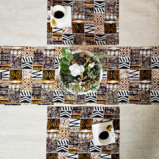 Handmade Table Runner and Set of 4 Placemats | African Print "Mudcloth" Bogolan Inspired Print Made from 100% African Print Fabric