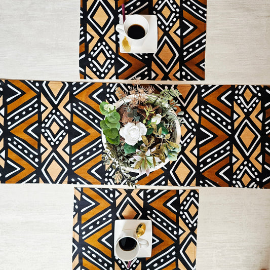 Handmade Table Runner and Set of 4 Placemats | African Print "Mudcloth" Bogolan Inspired Print Made from 100% African Print Fabric (Copy)