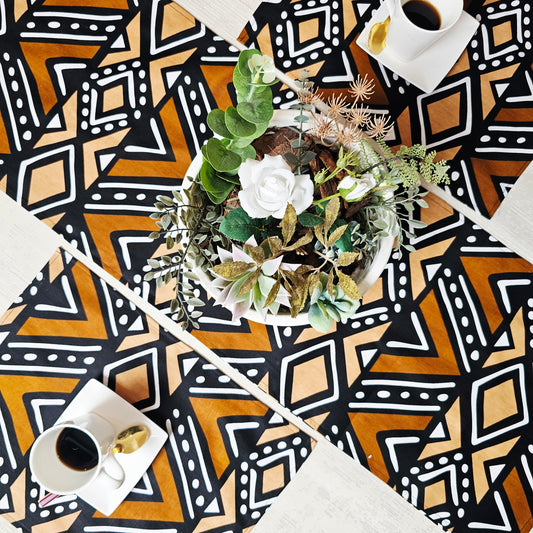 Handmade Table Runner and Set of 4 Placemats | African Print "Mudcloth" Bogolan Inspired Print Made from 100% African Print Fabric (Copy)