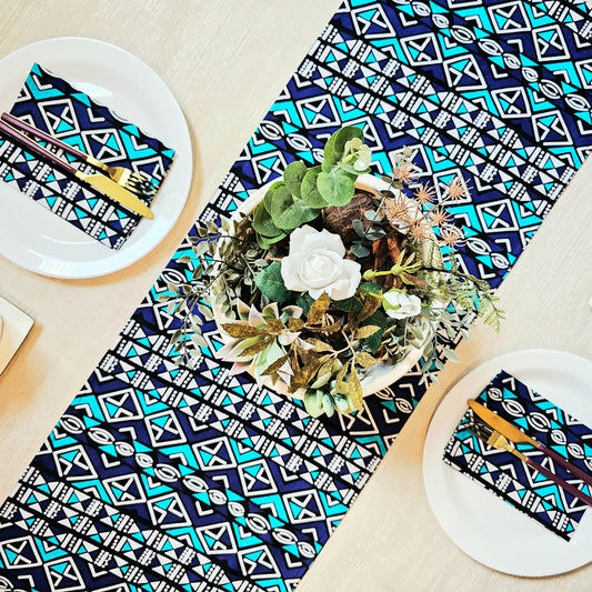 Handmade Table Runner and Set of 8 Napkins | African Print "Mudcloth" Bogolan Inspired Print Made from 100% African Print Fabric (Copy)