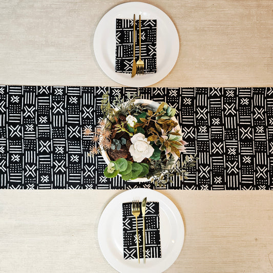 Handmade Table Runner and Set of 8 Napkins | African Print "Mudcloth" Bogolan Inspired Print Made from 100% African Print Fabric (Copy)