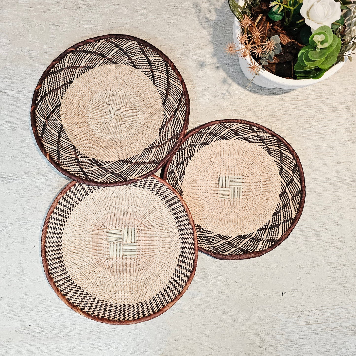 Set of 3 Handmade African Wall Baskets | Zimbabwe Baskets | Boho Wall Decor | 3C