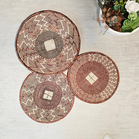 Set of 3 Handmade African Wall Baskets | Zimbabwe Baskets | Boho Wall Decor | 3C