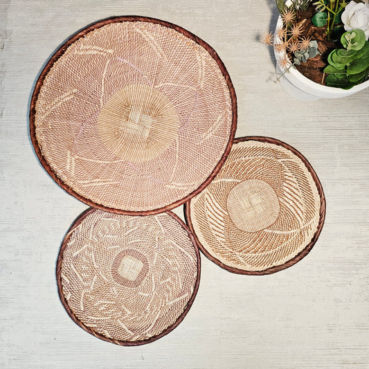 Set of 3 Handmade African Wall Baskets | Zimbabwe Baskets | Boho Wall Decor | 3C