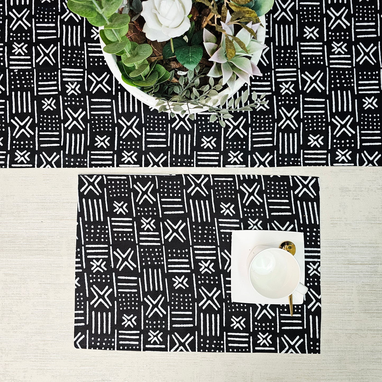 Table Runner and Set of 4 Placemats | 100% Cotton African Print Fabric