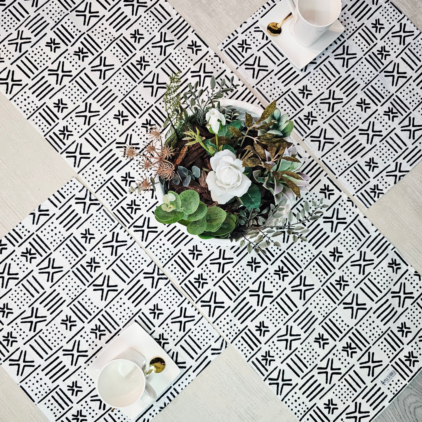 Table Runner and Set of 4 Placemats | 100% Cotton African Print Fabric