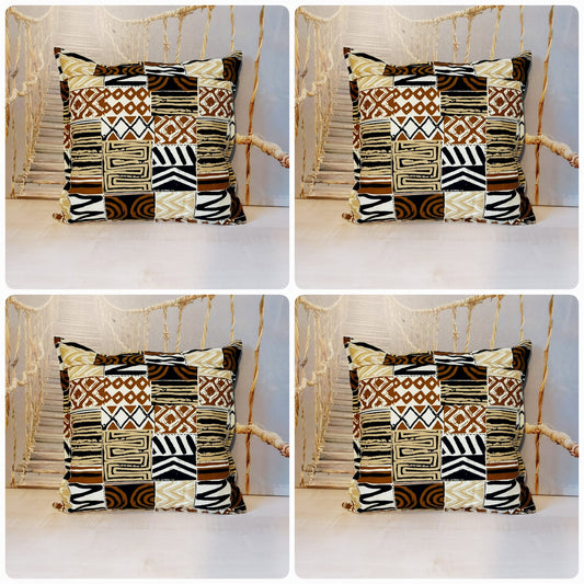 Set of 2 / 4 African Print | 40x40cm | Mudcloth Boho Cushion Cover 100% Cotton Wax Ankara Fabric
